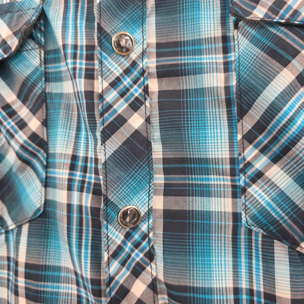 KUHL PEARL SNAP SHIRT MENS SMALL BLUE PLAID ELUXUR PERFORMANCE SHORT SLEEVE HIKE - Picture 6 of 14